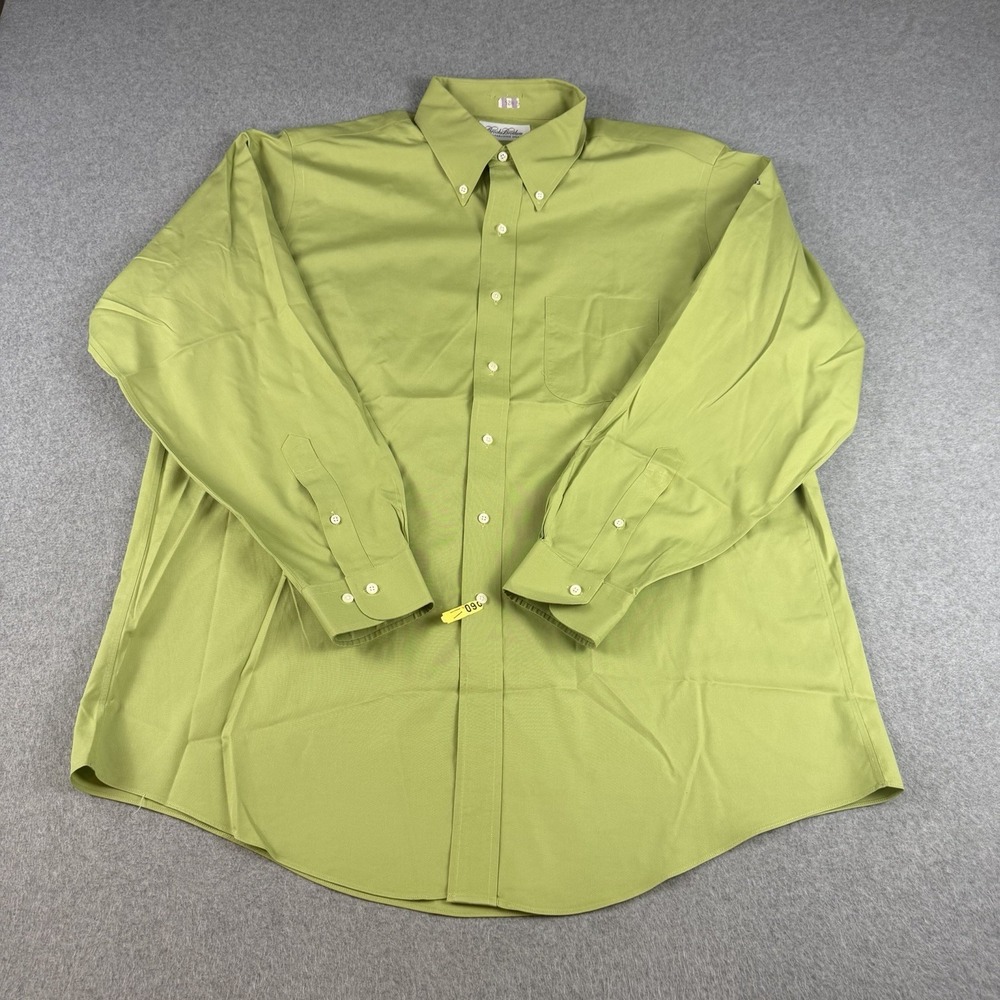 Brooks Brothers Non-Iron Button Down Shirt Green Cotton 17-34/35 XL Monogram